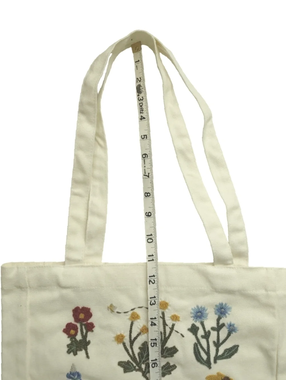Canvas Embroidered  Wildflower Floral Tote Bag Cream New